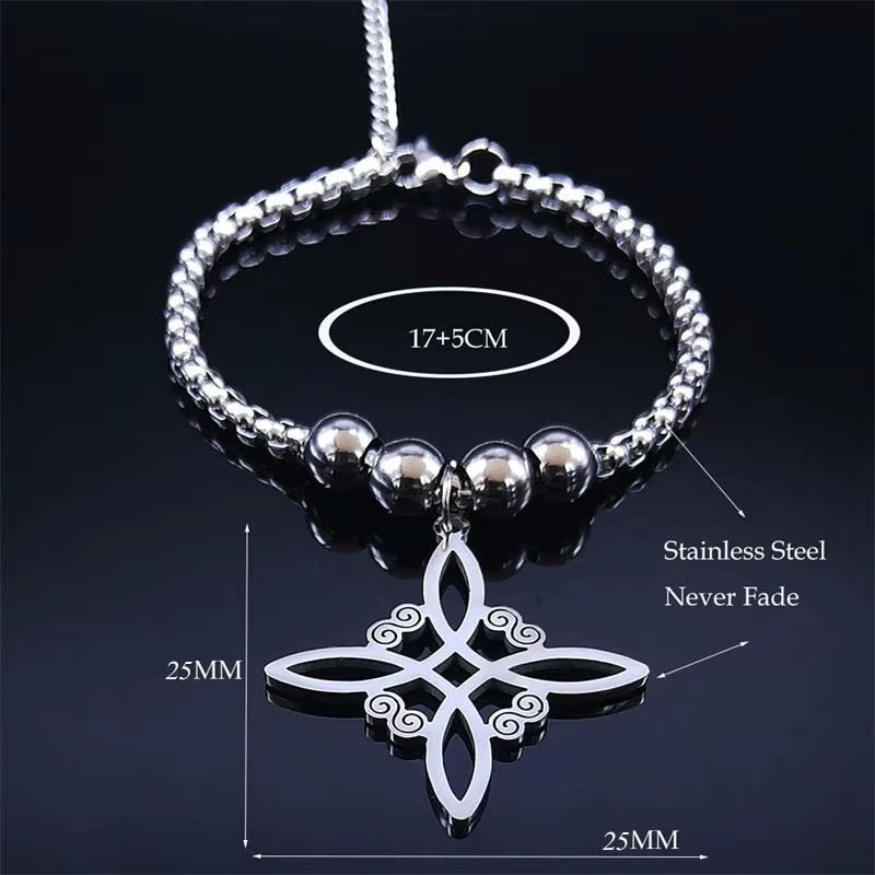 Wicca Celtic Knot Stainless Steel Bracelet Women/Men Silver Color Witch Geometric Irish Knots Bracelets Jewelry Pulseras B7053S0