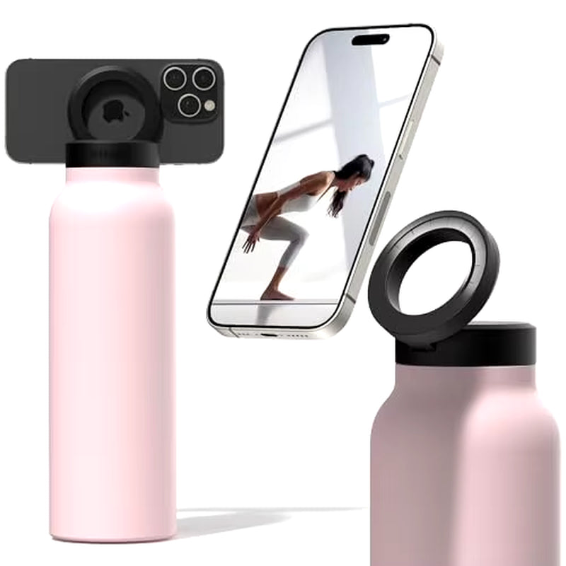 Insulated Water Bottle Compatible Magsafe Water Bottle with Phone Holder,Stainless Steel Water Bottle with Magnetic Phone Tripod