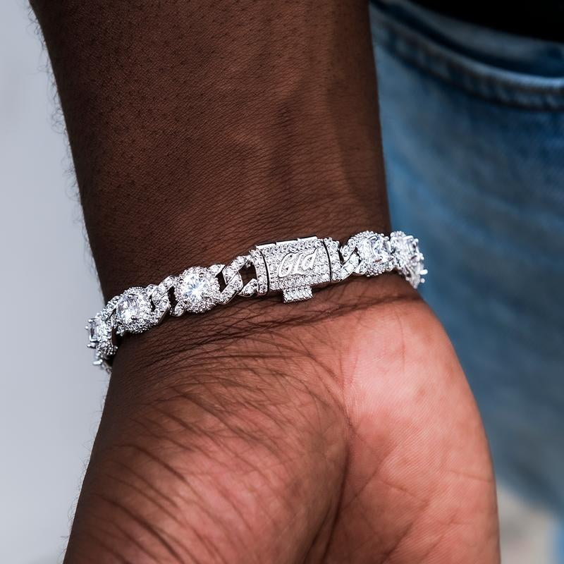 Iced Diamond Station Cuban Bracelet