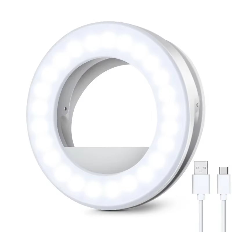 Ring Light Phone Selfie Stick LED Clip-On Rechargeable round Lamp Live Stream for Smartphone Laptop Ipad Ipone