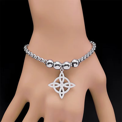 Wicca Celtic Knot Stainless Steel Bracelet Women/Men Silver Color Witch Geometric Irish Knots Bracelets Jewelry Pulseras B7053S0