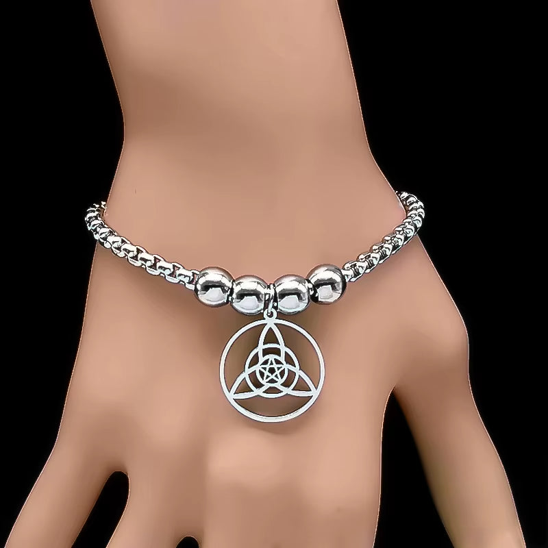 Wicca Celtic Knot Stainless Steel Bracelet Women/Men Silver Color Witch Geometric Irish Knots Bracelets Jewelry Pulseras B7053S0