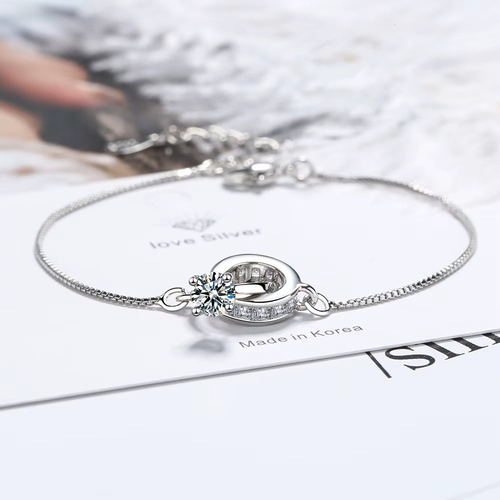 Luxury Zircon Double Circle Charm Bracelet&Bangle for Women Girls Elegant Wedding Jewelry Pulseras Sl130