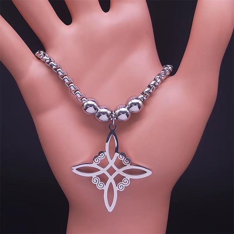 Wicca Celtic Knot Stainless Steel Bracelet Women/Men Silver Color Witch Geometric Irish Knots Bracelets Jewelry Pulseras B7053S0