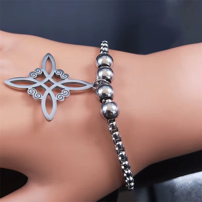 Wicca Celtic Knot Stainless Steel Bracelet Women/Men Silver Color Witch Geometric Irish Knots Bracelets Jewelry Pulseras B7053S0